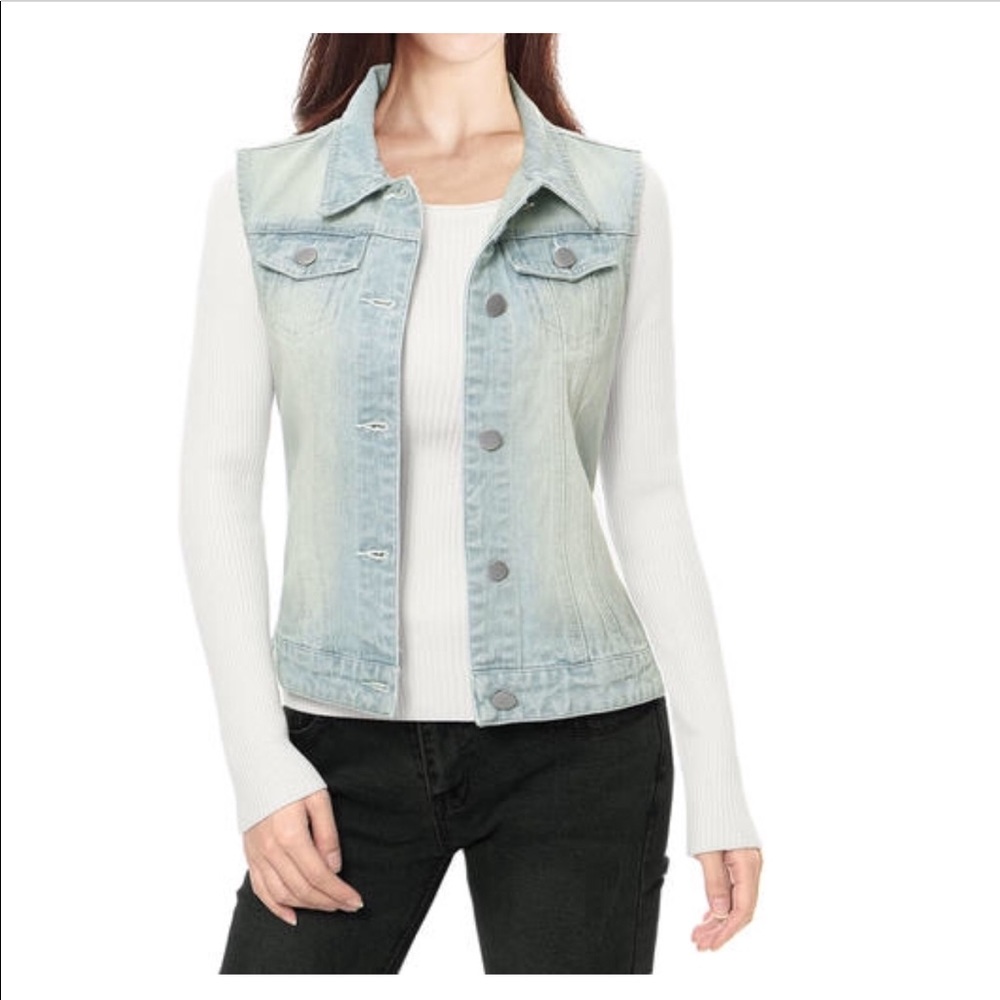 Unique Allegra K Buttoned Washed Denim Vest SZ-M
